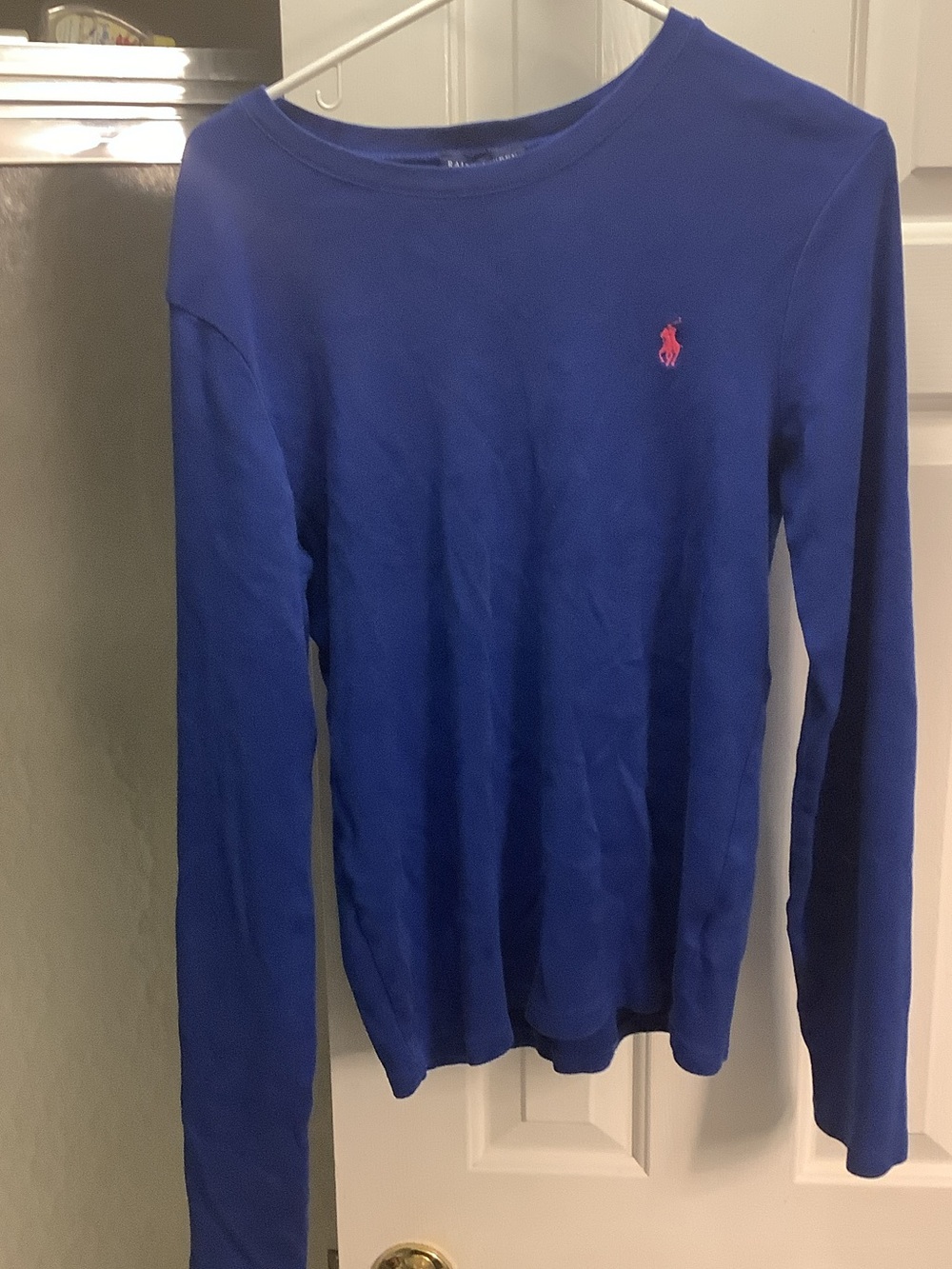 Ralph Lauren Royal Blue Long Sleeve Crewneck with Pink Pony